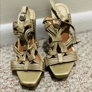 Lucky Brand Rana Gold Santos Chunky Heels